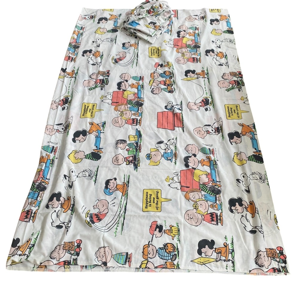 Vintage Peanuts Gang Full Sheet Set Sears Perma-Prest Snoopy Charlie Brown 70s